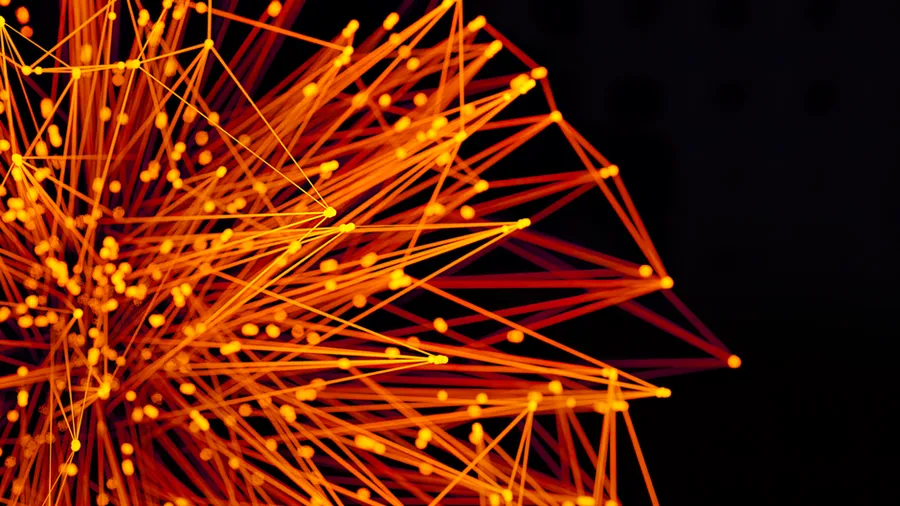 Red de conexiones de luz naranja que irradian desde un nodo